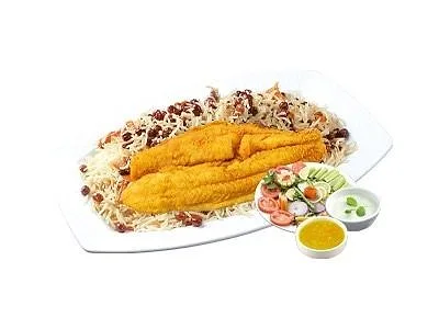 Afghani pulao with fish fillets